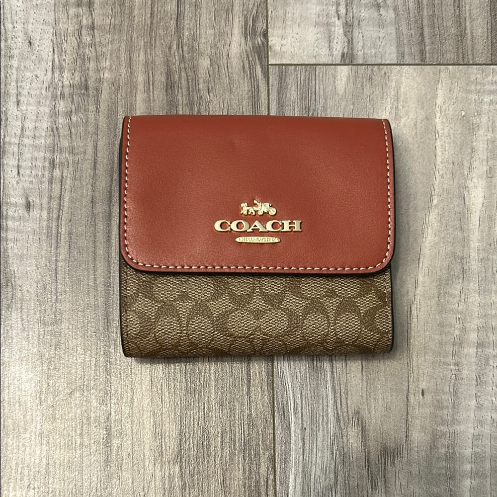 Coach CF396 Red and Brown Signature Wallet
